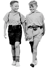 vintage photo of two boys walking and smiling