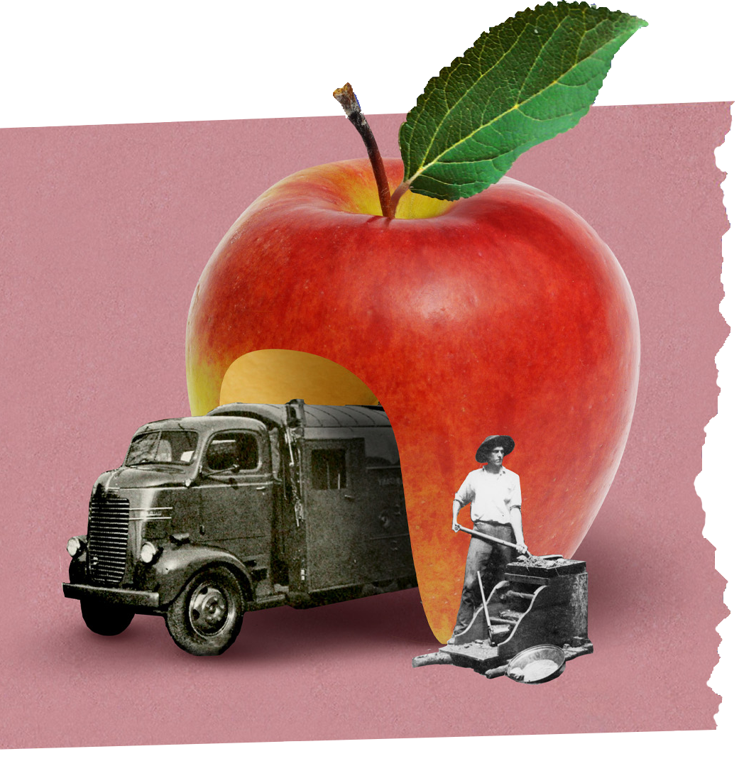 vintage truck driving through an apple