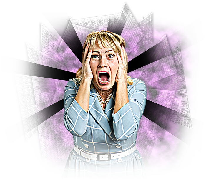 Woman screaming because of the nightmare of service charge spreadsheets which has ended due to Our BlueBox software